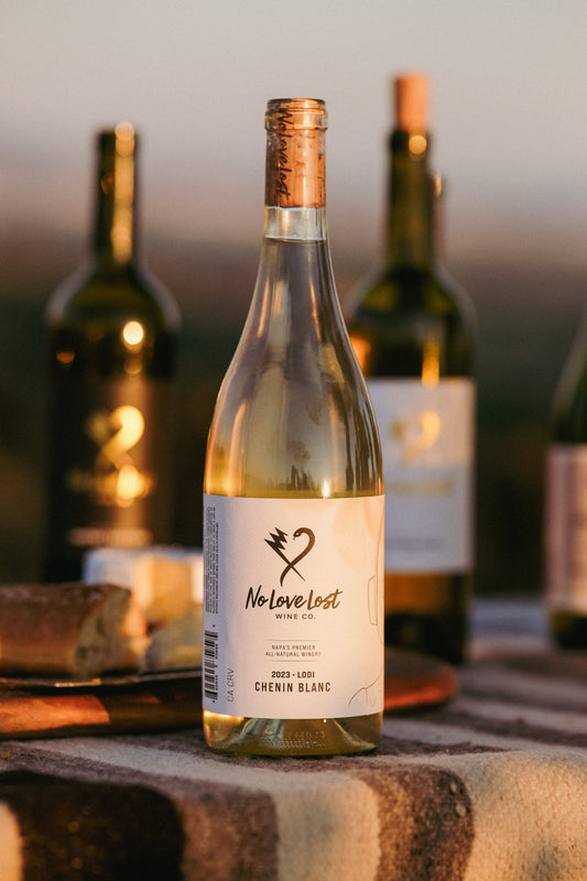2023 Chenin Blanc from No Love Lost — crisp and refreshing Chenin Blanc with bright green apple, pear, and citrus notes, clean smooth finish; perfect for warm days or light meals.