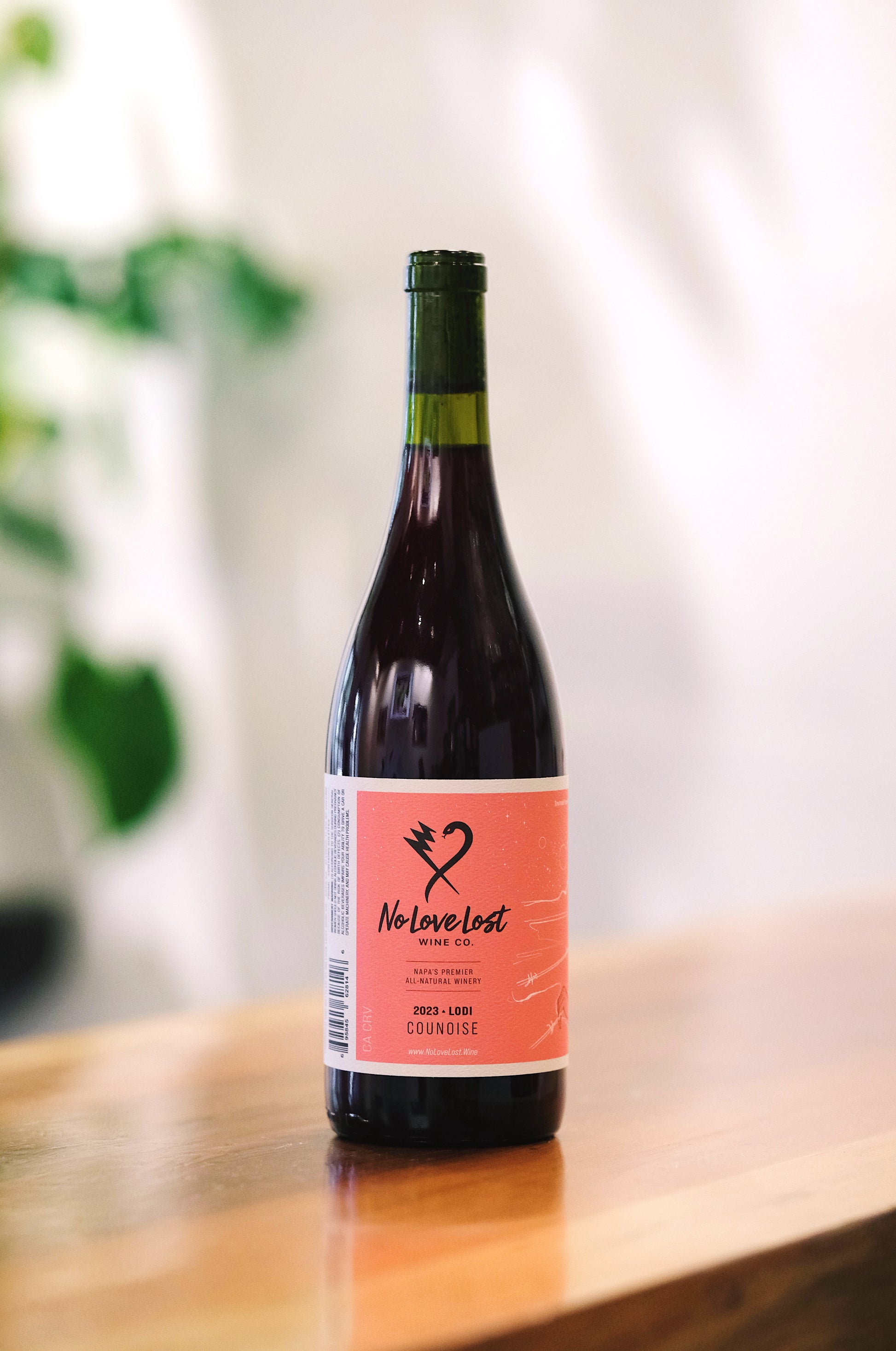 2024 No Love Lost Counoise — organic Lodi vineyard by the Claypool family. Juicy, approachable red with ripe strawberry, watermelon, and toasty notes. Made with carbonic maceration, aged in neutral Burgundy oak. Enjoy chilled as a poolside sipper or at cellar temp with food. 11.6% ABV.